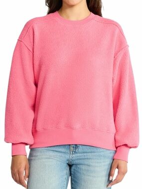 TIME AND TRU Hot Pink Reverse Fleece Pullover Sweatshirt